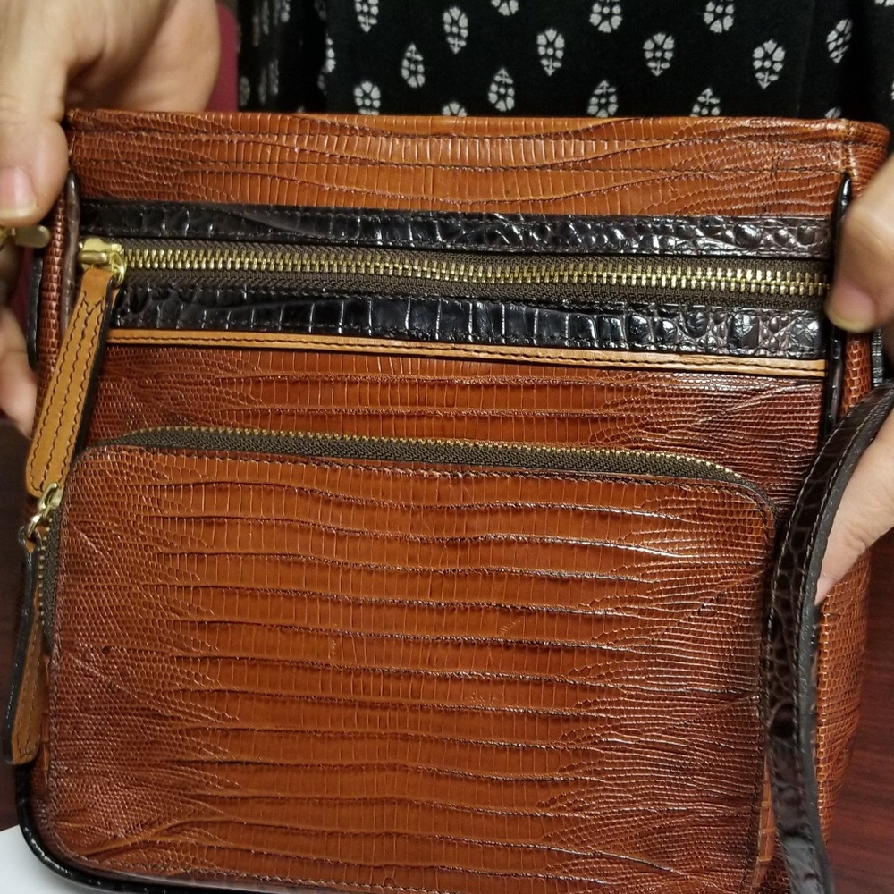 Brahmin crossbody brown leather bag EUC